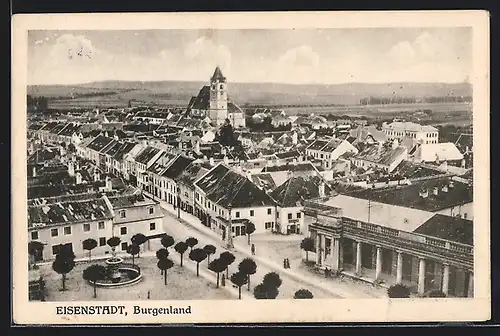 AK Eisenstadt, Panorama mit Kirche und Strassenpartie