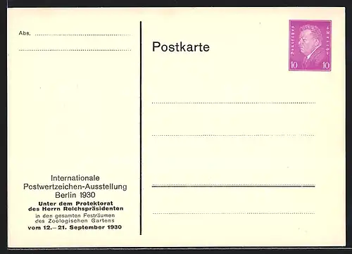 AK Ganzsache PP115C1 /05: Berlin, Internationale Postwertzeichen-Ausstellung 1930, IPOSTA