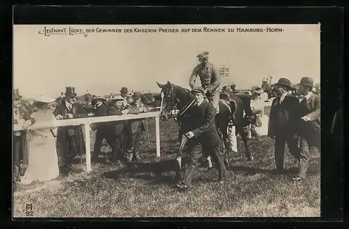 AK Hamburg-Horn, Leutnant Lücke, Gewinner d. Kaiserin-Preises a. d. Rennen