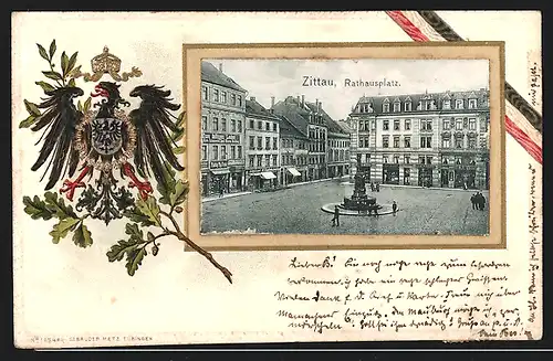 Passepartout-Lithographie Zittau, Rathausplatz