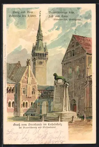 Künstler-AK Braunschweig, Burg und Dom Heinrichs des Löwen