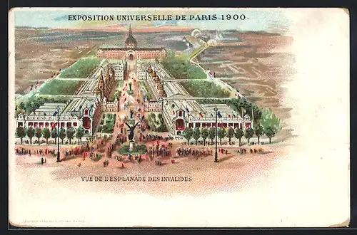 Lithographie Paris, Exposition universelle de 1900, Vue De L`Esplanade Des Invalides