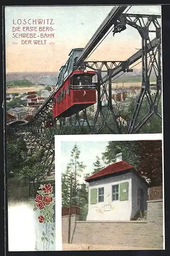 AK Dresden-Loschwitz, Berg-Schwebe-Bahn, Schillerhäuschen