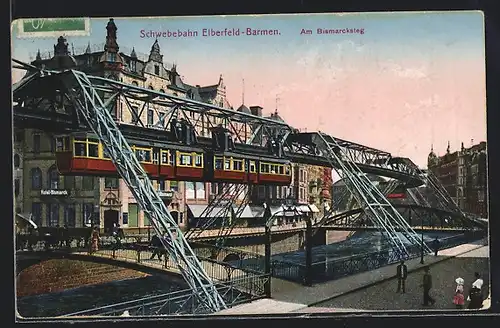 AK Elberfeld-Barmen, Schwebebahn am Bismarcksteg