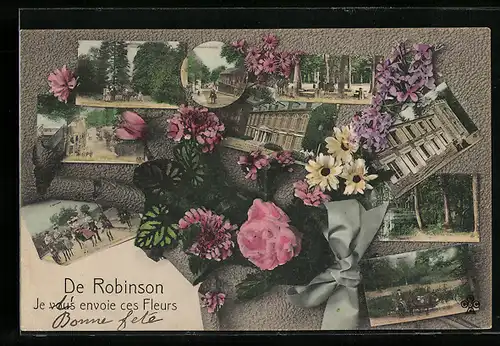 AK Robinson, Zehn Ansichten aus dem Ort mit Blumen verziert
