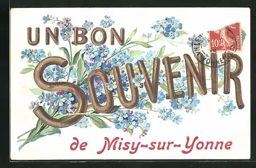 AK Misy-sur-Yonne, Grusskarte mit Blumen