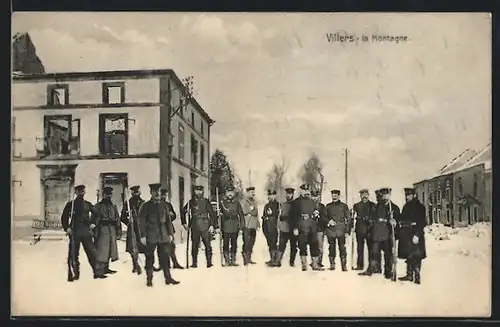 AK Villers, la Montagne, Soldaten im Winter auf einer Strasse