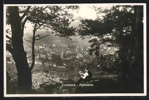 AK Echernach, Panorama der Stadt von einem Aussichtspunkt über der Stadt