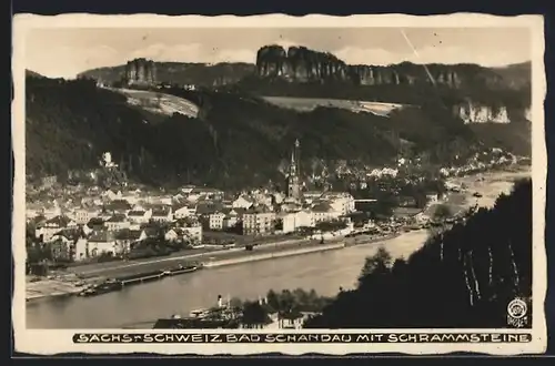 Foto-AK Walter Hahn, Dresden, Nr. 3616: Bad Schandau mit Schrammsteine