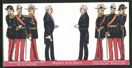 Sammelbild Chocolat Révillon, Présentation à l`Élysée le 1er Janvier, Ministre de la Guerre