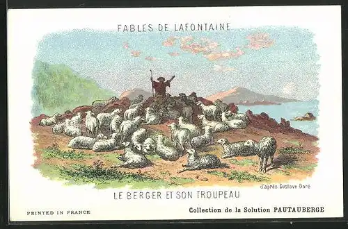 Sammelbild Solution Pautauberge, Fables de Lafontaine, Le Berger et son Troupeau, Schäfer mit Herde