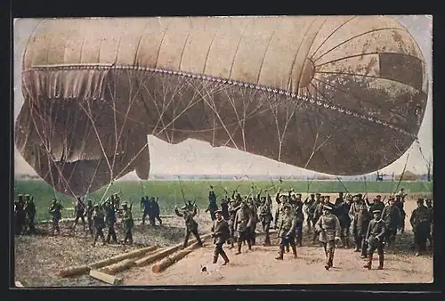 AK Vor dem Aufsteigen des Fesselballons, Der europäische Krieg 1914-15