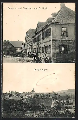 AK Dorfgütingen, Brauerei und Gasthaus von Fr. Beck, Ortsansicht