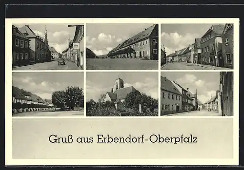 AK Erbendorf /Oberpfalz, Strassenpartie mit Geschäft, Strassenpartie mit Apotheke, Kirche