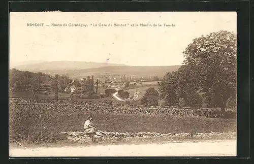 AK Rimont, Route de Germagny, la Gare de Rimont et le Moulin de la Tourte