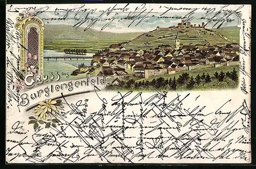 Lithographie Burglengenfeld, Ortsansicht aus der Vogelschau