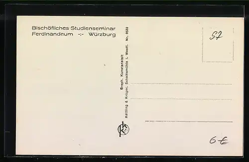 AK Würzburg, Bischöfliches Studienseminar Ferdinandeum, Seitenansicht