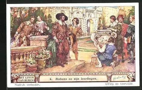 Sammelbild Liebig, Antwerpen, Het leven van Rubens, Rubens en zijn leerlingen in zijn huis