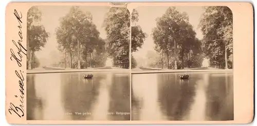 Stereo-Fotografie Fotograf unbekannt, Ansicht Bruxelles, Vue prise au parc, Schlosspark mit Teich