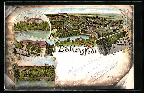 Lithographie Ballenstedt, Grosser Gasthof, Ziegenberg, Schloss