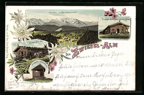 Lithographie Kirchstein, Zwiesel-Alm, Benediktenwand, Almhütte