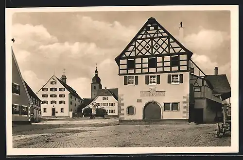 AK Merkendorf, Marktplatz mit Kirche und Fachwerkhäusern