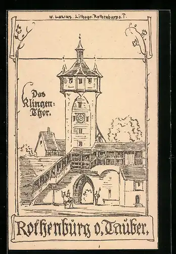 Künstler-AK Rothenburg o. Tauber, Blick auf das Klingenthor