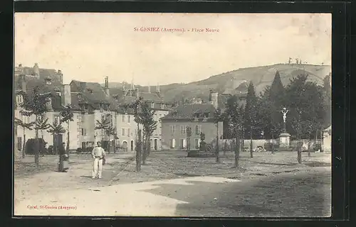 AK St-Geniez, Place Neuve, Ortspartie