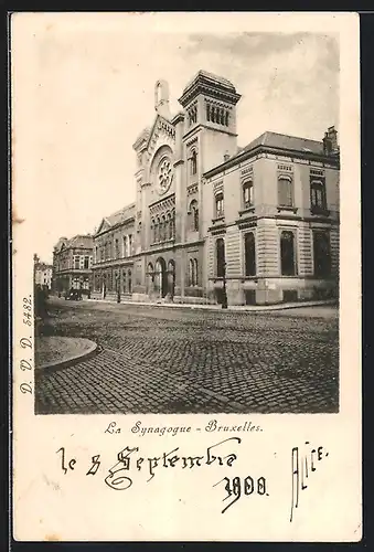 AK Brüssel / Bruxelles, La Synagogue, Rue de la Regence, Blick zur Synagoge