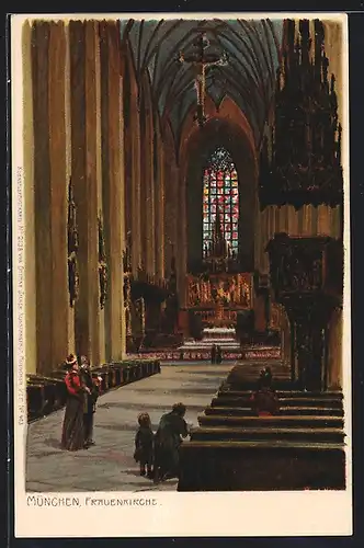 Künstler-Lithographie Paul Hey: München, Frauenkirche