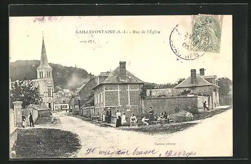 AK Gaillefontaine, Rue de l`Église, Strassenpartie mit Blick zur Kirche