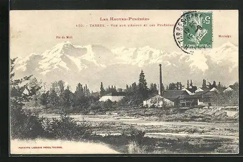 AK Tarbes, Vue sur l`Adour et les Pyrénées, Pic du Midi & Montaigu