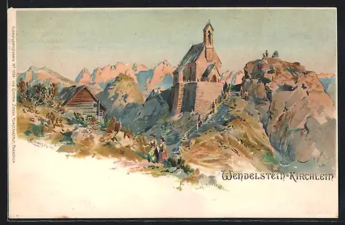 Künstler-Lithographie Edward Harrison Compton: Wendelstein-Kirchlein, Panorama