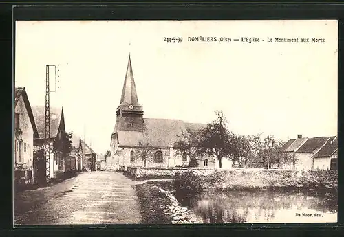 AK Domèliers, L`Èglise - Le Monument aux Morts