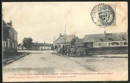 AK Conchy-les-Pots, Place du Marchè et Mare