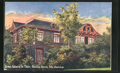 Künstler-AK Gross-Tabarz in Thür., Hotel Pension Hanna, Villa Voelker