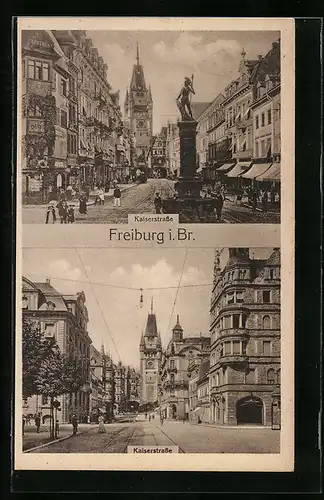 AK Freiburg i. Br., Einsichten in die Kaiserstrasse