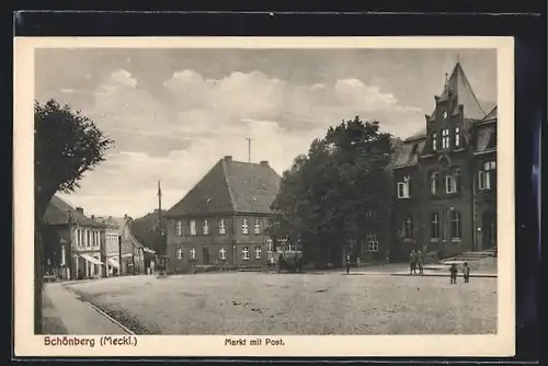 AK Schönberg / Meckl., Markt mit Post