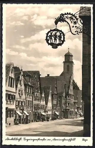 AK Dinkelsbühl, Segringerstrasse mit Dreimohrenschild