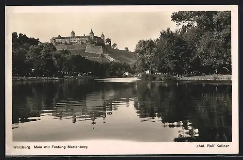 AK Würzburg, Main mit Festung Marienberg