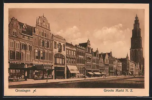 AK Groningen, Groote Markt, Burmann Witte Gorderen Magazijnen