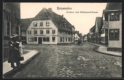 AK Holzminden, Gasthof zur Stadt Braunschweig, Niedere und Halbemond Strasse