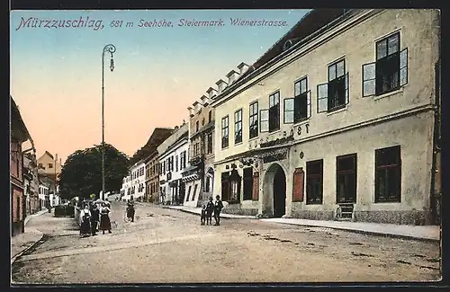 AK Mürzzuschlag, Wiener Strasse am Hotel Post