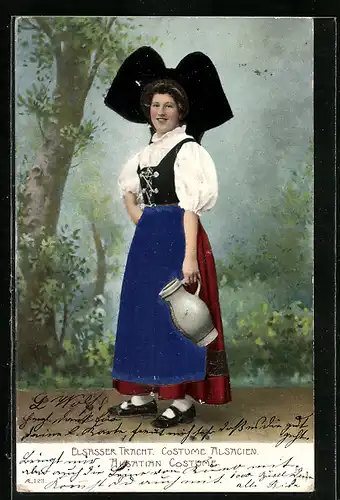 AK Junge Frau mit Wasserkrug in elsässer Tracht