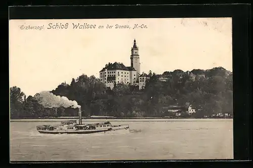 AK Wallsee an der Donau, Erzherzogliches Schloss Wallsee mit Binnenschiff