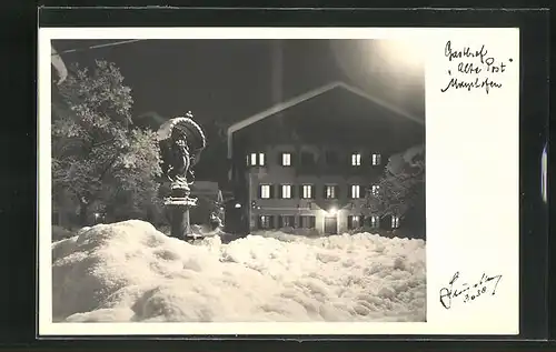 AK Mayrhofen, Gasthof Alte Post bei Nacht