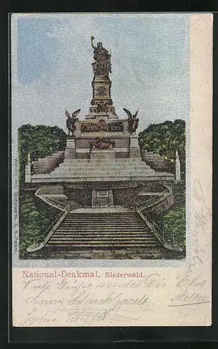 Seiden-Imitations-AK Niederwald, National-Denkmal