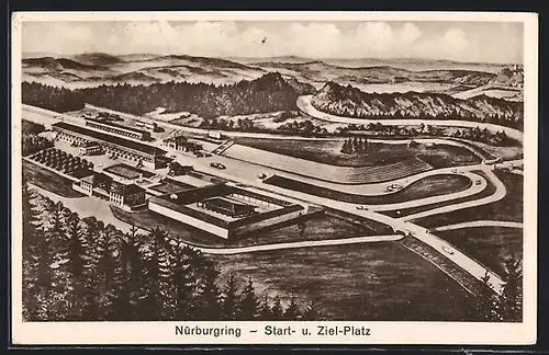 Künstler-AK Nürburgring, Start- und Ziel-Platz