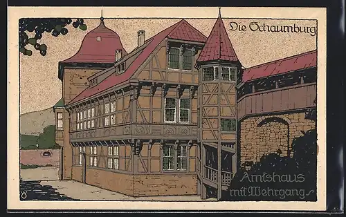 Steindruck-AK Rinteln, Schaumburg, Amtshaus mit Wehrgang