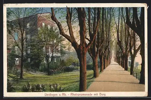 AK Uerdingen a. Rh., Rheinpromenade mit Burg